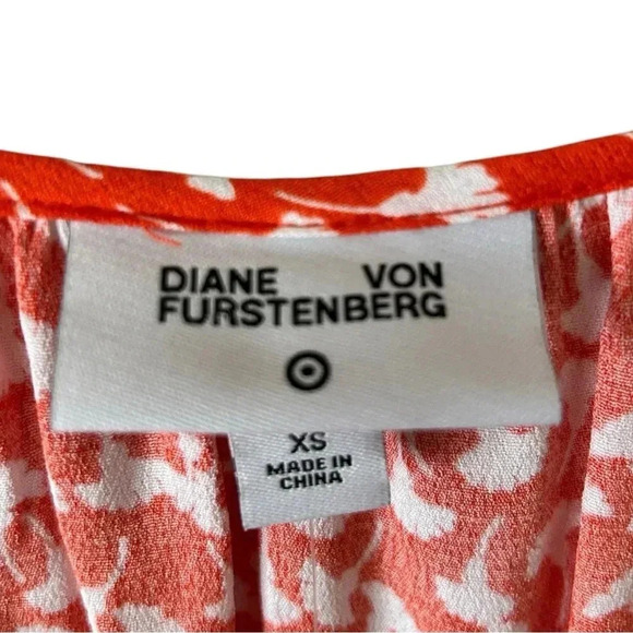 Diane von Furstenberg Ginkgo Print Maxi Dress sz XS Orange & White Long sleeve - Picture 7 of 9